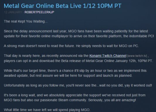 《合金装备OL》PC版登录Steam今日开启Beta测试