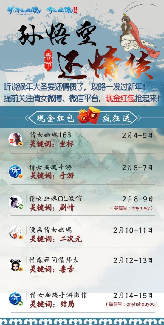 孙悟空还情债!《新倩女幽魂》现金红包疯狂送