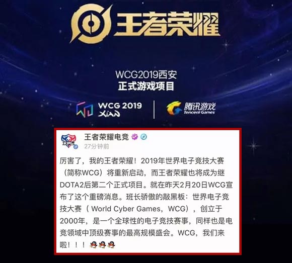 王者荣耀入选wcg